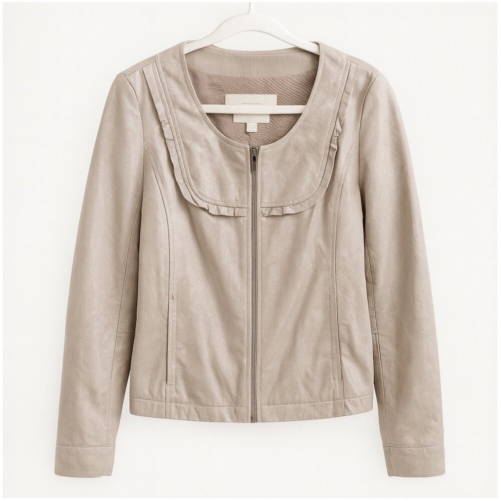 Hinge Anthropologie Leather Jacket Gray Zip Front Medium Flaw READ